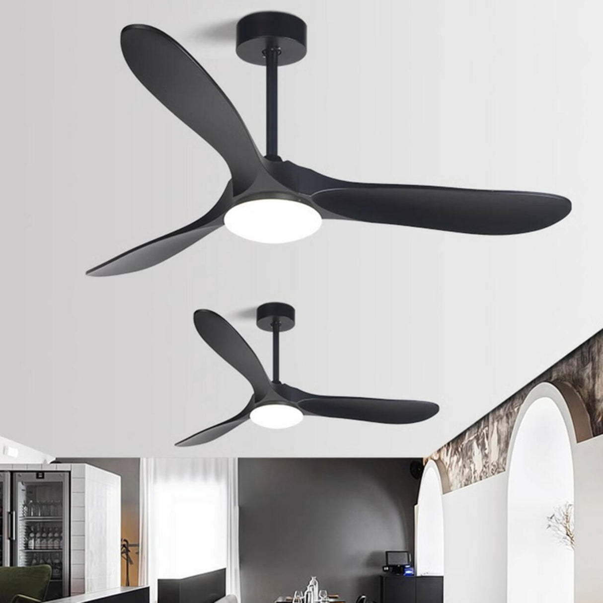 Nordic Simple Solid Wood 3 Blade LED Ceiling Fan Light Image - 3