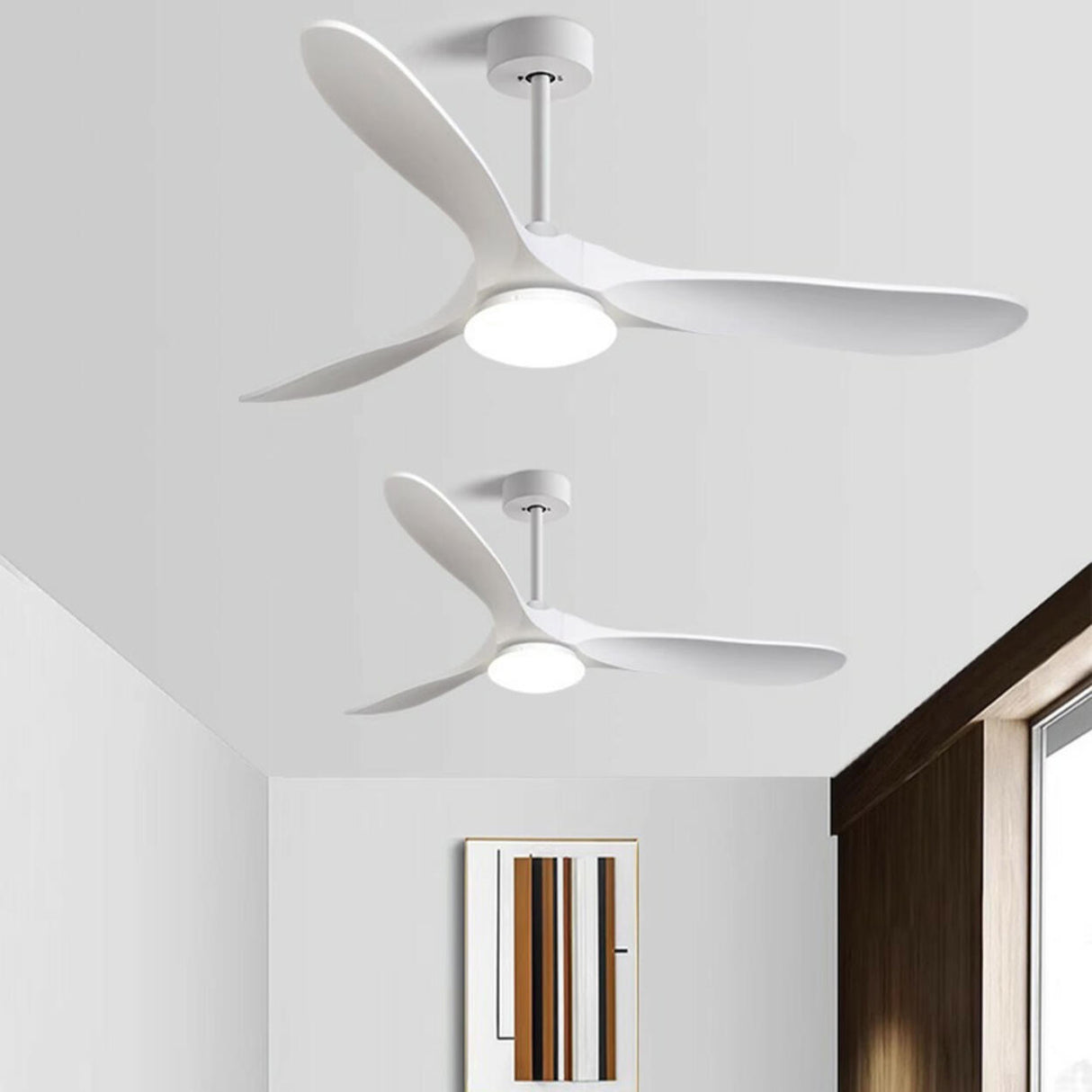 Nordic Simple Solid Wood 3 Blade LED Ceiling Fan Light Image - 4