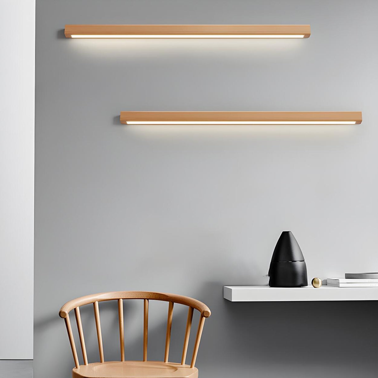 Nordic Simple Wooden Linear Wall Mounted Vanity Light Image - 15