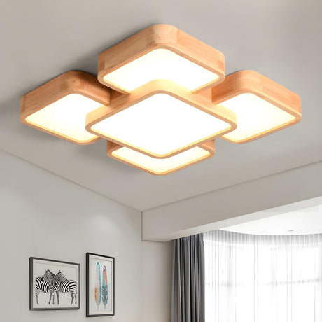 Nordic Splicing Square Wooden LED Flush Mount Light Image - 2