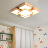 Nordic Splicing Square Wooden LED Flush Mount Light Image - 3