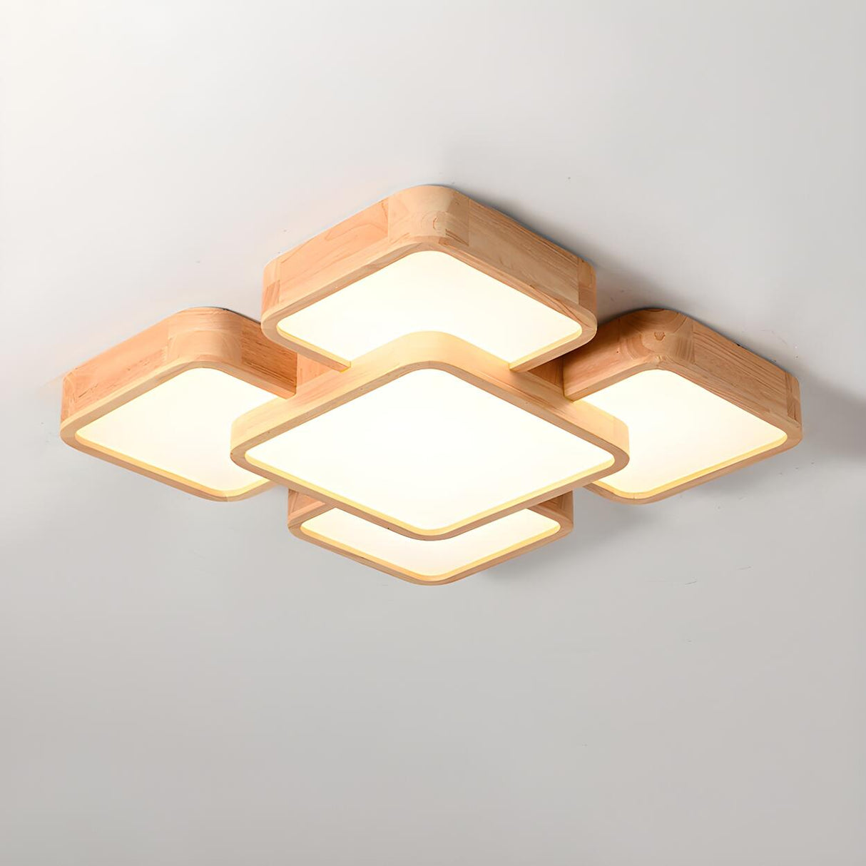 Nordic Splicing Square Wooden LED Flush Mount Light Image - 4