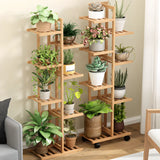 Nordic Square Multi-layer Bamboo Rolling Plant Stand Image - 1