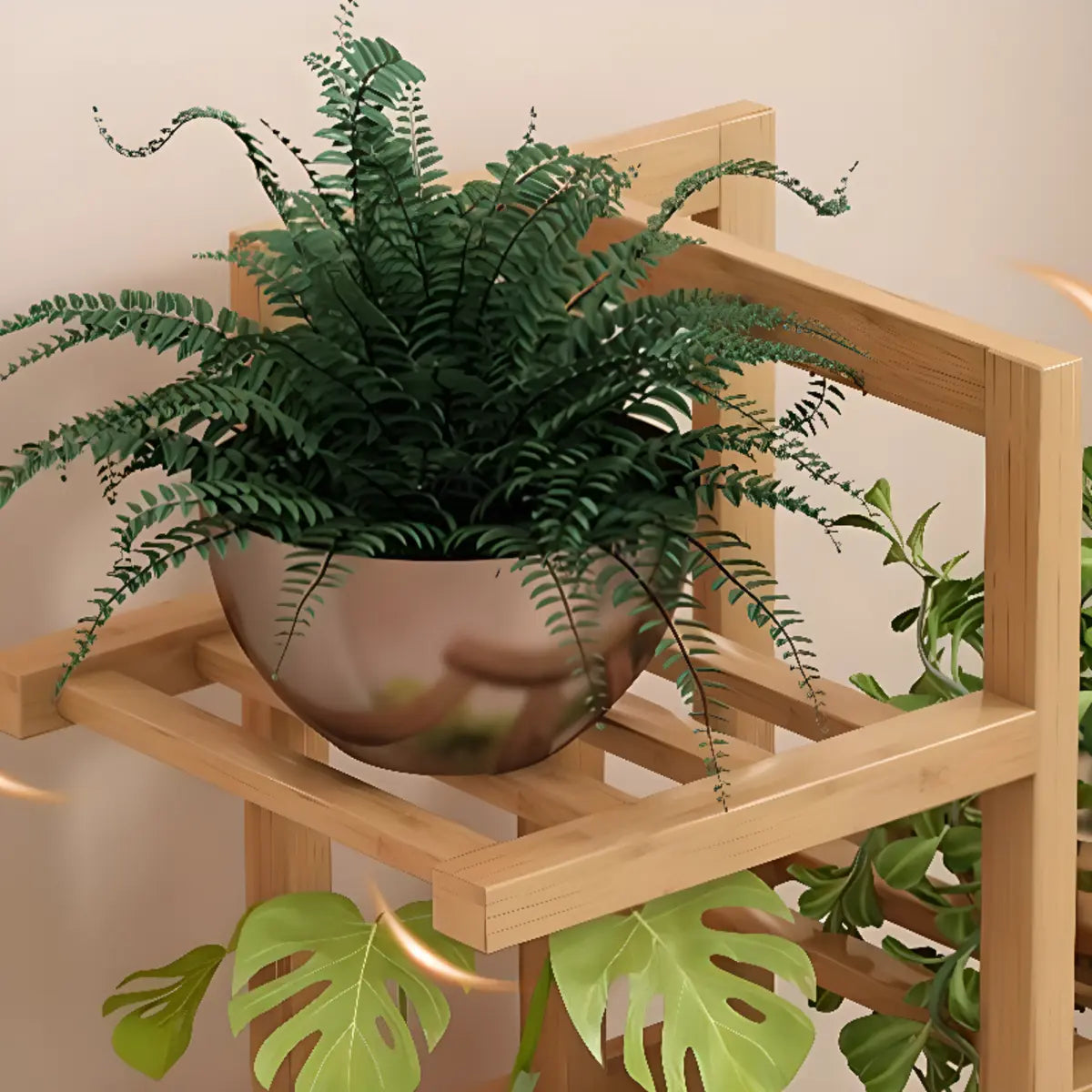 Nordic Square Multi-layer Bamboo Rolling Plant Stand Image - 14