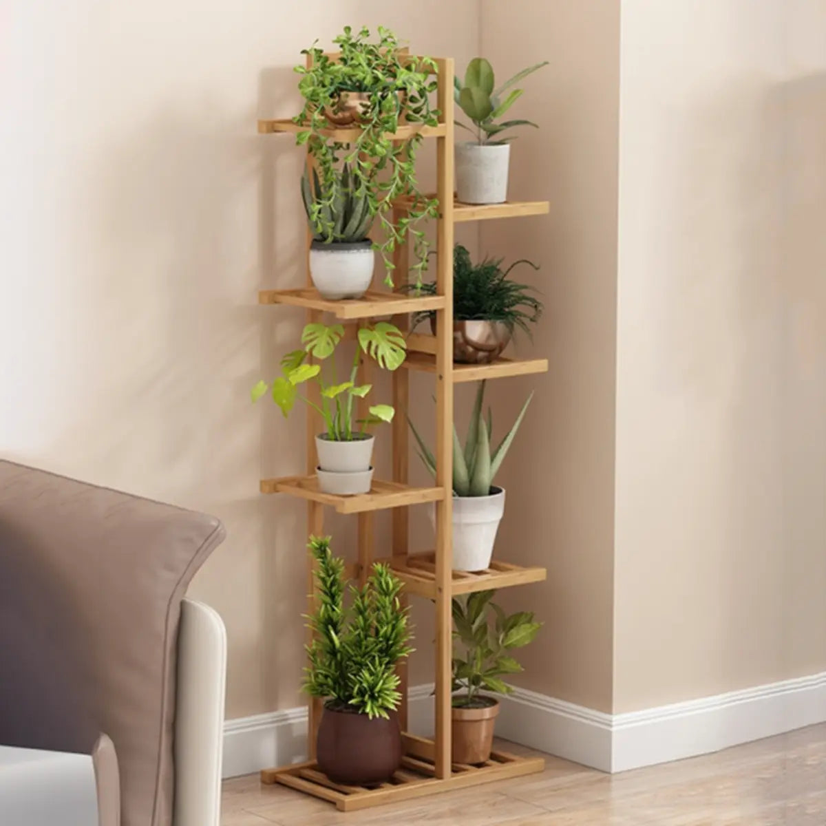 Nordic Square Multi-layer Bamboo Rolling Plant Stand Image - 17