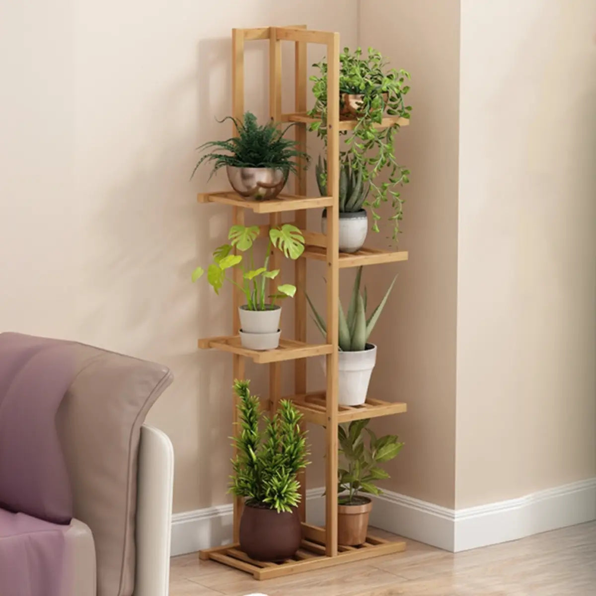 Nordic Square Multi-layer Bamboo Rolling Plant Stand Image - 2