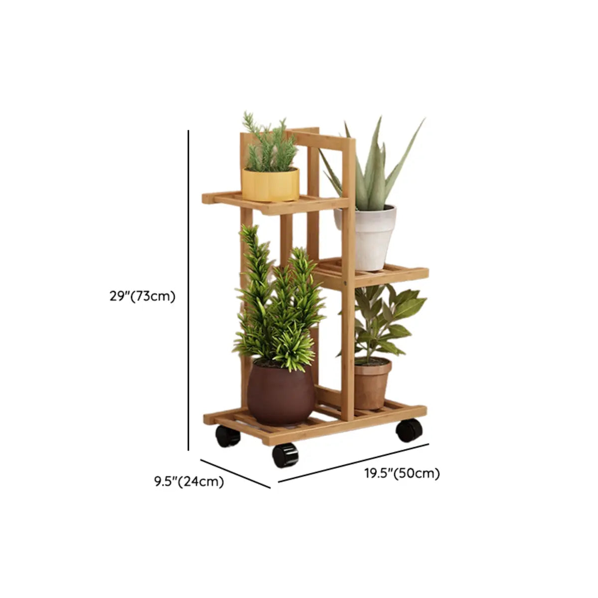 Nordic Square Multi-layer Bamboo Rolling Plant Stand Image - 23