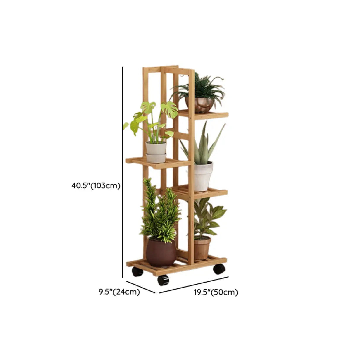 Nordic Square Multi-layer Bamboo Rolling Plant Stand Image - 24