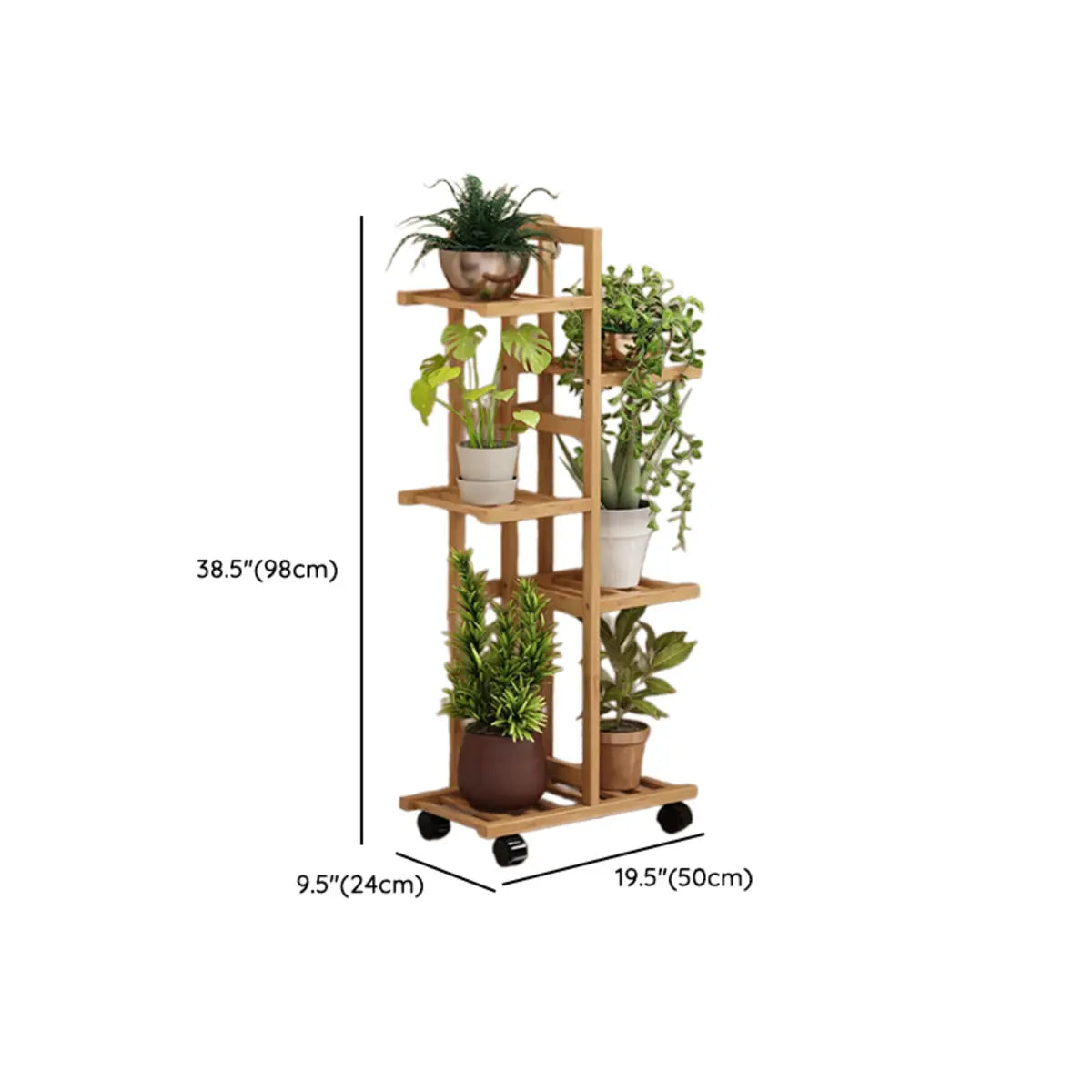 Nordic Square Multi-layer Bamboo Rolling Plant Stand Image - 25