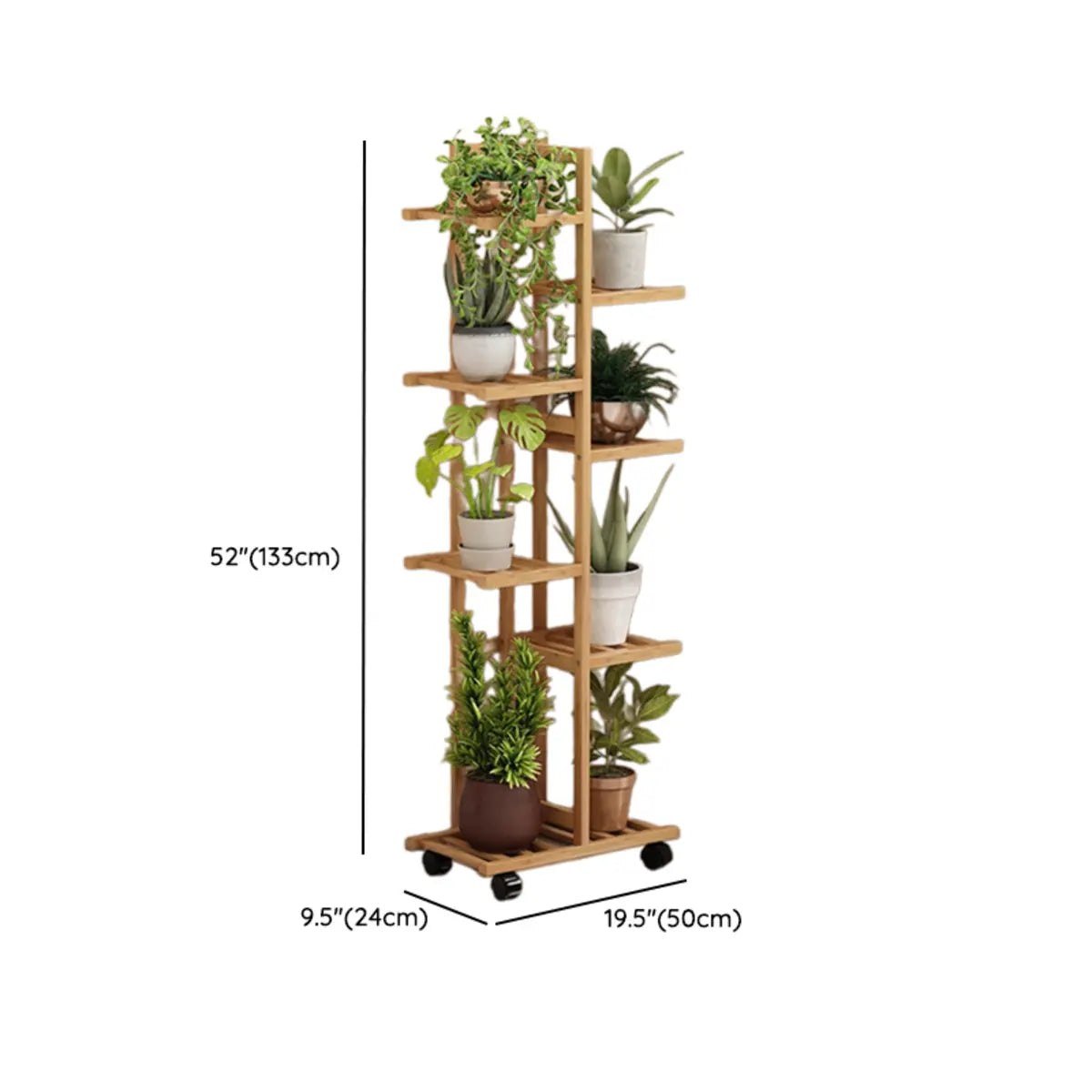 Nordic Square Multi-layer Bamboo Rolling Plant Stand Image - 27