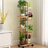 Nordic Square Multi-layer Bamboo Rolling Plant Stand Image - 5