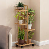 Nordic Square Multi-layer Bamboo Rolling Plant Stand Image - 6