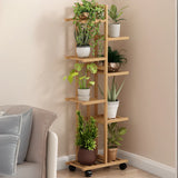 Nordic Square Multi-layer Bamboo Rolling Plant Stand Image - 7