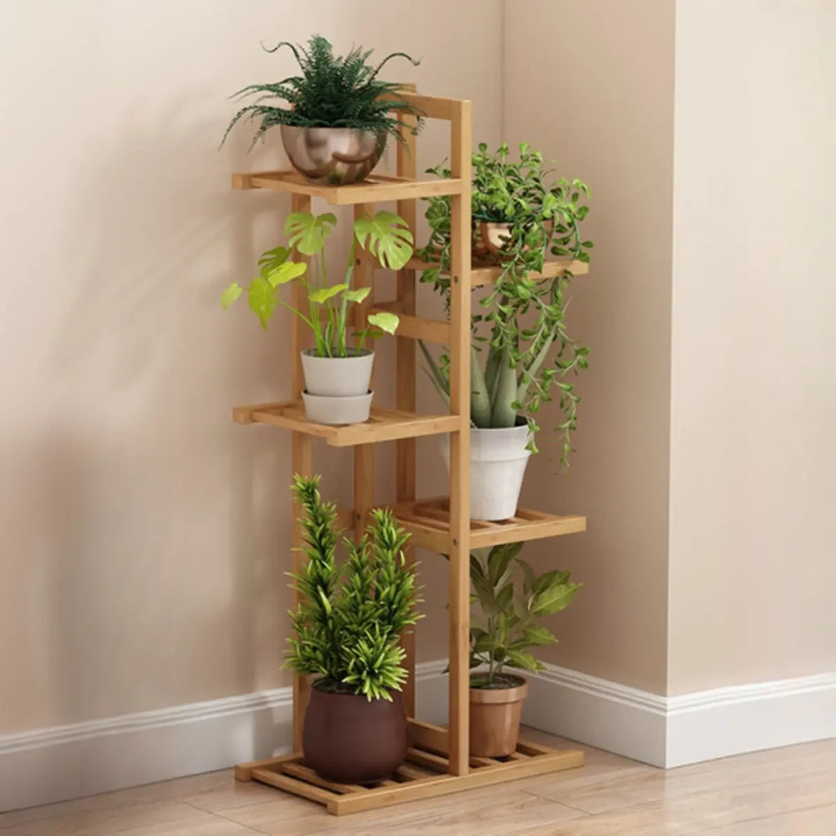 Nordic Square Multi-layer Bamboo Rolling Plant Stand Image - 8