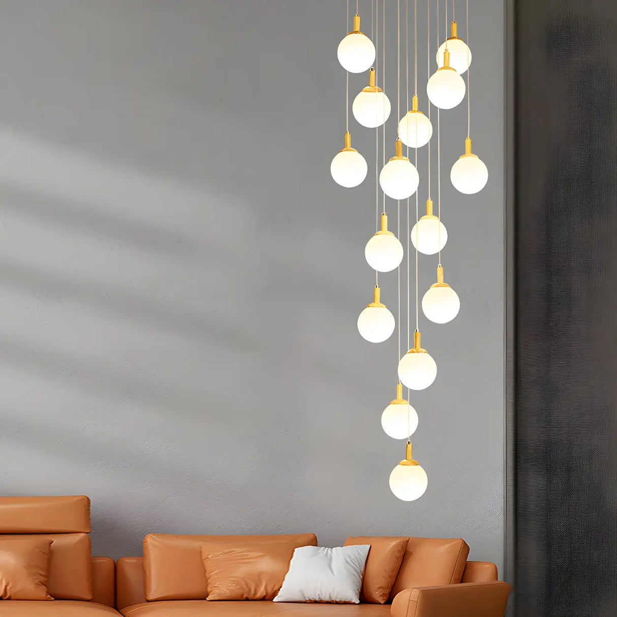 Nordic Stairwell Cluster White Glass Globe Pendant Light Image - 19