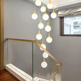 Nordic Stairwell Cluster White Glass Globe Pendant Light Image - 20