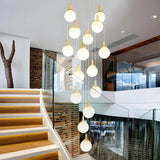 Nordic Stairwell Cluster White Glass Globe Pendant Light Image - 21