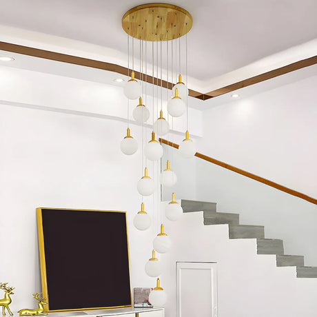 Nordic Stairwell Cluster White Glass Globe Pendant Light Image - 5