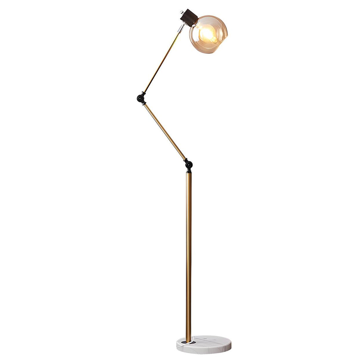 Nordic Style Adjustable Glass Globe Brass Floor Lamp Image - 5