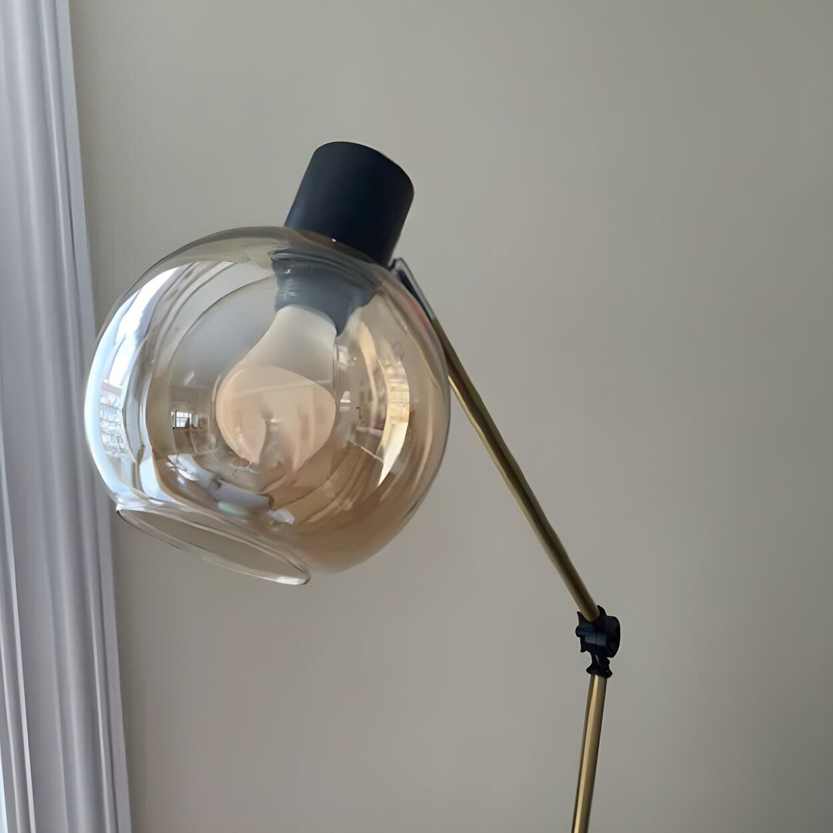 Nordic Style Adjustable Glass Globe Brass Floor Lamp Image - 9