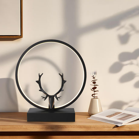 Nordic Stylish Black Antler Circle Bedroom Table Lamp Image - 1