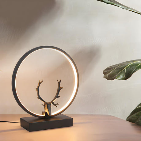 Nordic Stylish Black Antler Circle Bedroom Table Lamp Image - 2