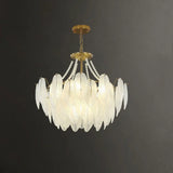 Nordic Tiered Leaf Glass Living Room White Chandelier Image - 10