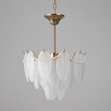 Nordic Tiered Leaf Glass Living Room White Chandelier Image - 12