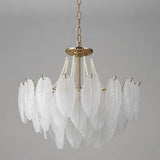 Nordic Tiered Leaf Glass Living Room White Chandelier Image - 13