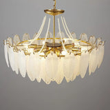 Nordic Tiered Leaf Glass Living Room White Chandelier Image - 16