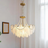 Nordic Tiered Leaf Glass Living Room White Chandelier Image - 19