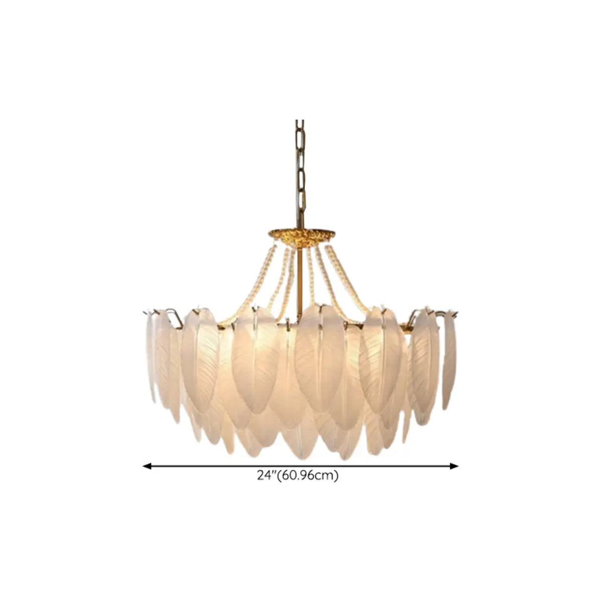 Nordic Tiered Leaf Glass Living Room White Chandelier Image - 24