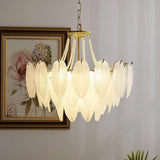 Nordic Tiered Leaf Glass Living Room White Chandelier Image - 3