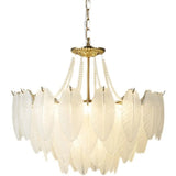 Nordic Tiered Leaf Glass Living Room White Chandelier Image - 5