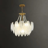 Nordic Tiered Leaf Glass Living Room White Chandelier Image - 9