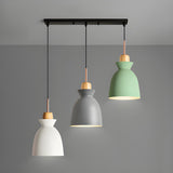 Nordic Tri-Color Pink Green Modern Cone Pendant Light Image - 2