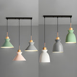 Nordic Tri-Color Pink Green Modern Cone Pendant Light Image - 3