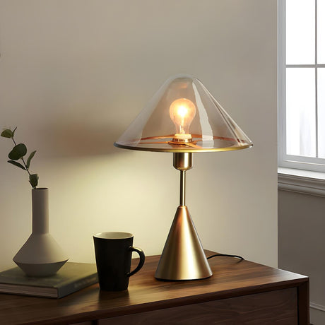 Nordic Unique Gold Cone Glass Shade Bedroom Table Lamp Image - 1