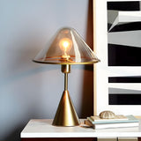 Nordic Unique Gold Cone Glass Shade Bedroom Table Lamp Image - 2