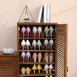 Nordic Vertical Wood Ivory Entryway Shoe Cabinet Storage Image - 13