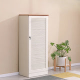 Nordic Vertical Wood Ivory Entryway Shoe Cabinet Storage Image - 27