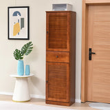 Nordic Vertical Wood Ivory Entryway Shoe Cabinet Storage Image - 4