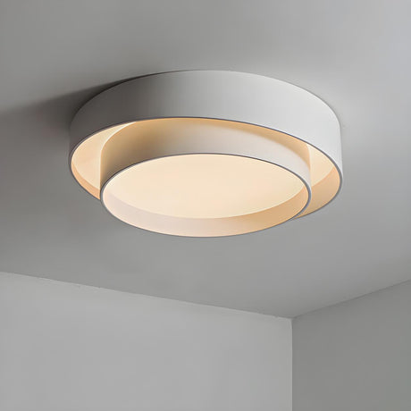 Nordic White Layered Drum LED Flush Mount Ceiling Light Image - 1