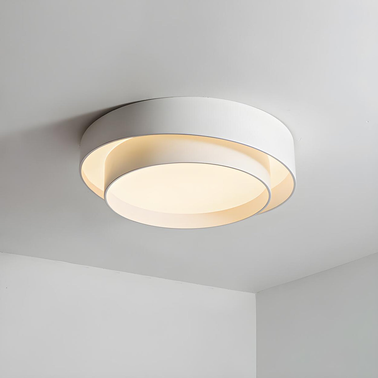 Nordic White Layered Drum LED Flush Mount Ceiling Light Image - 4