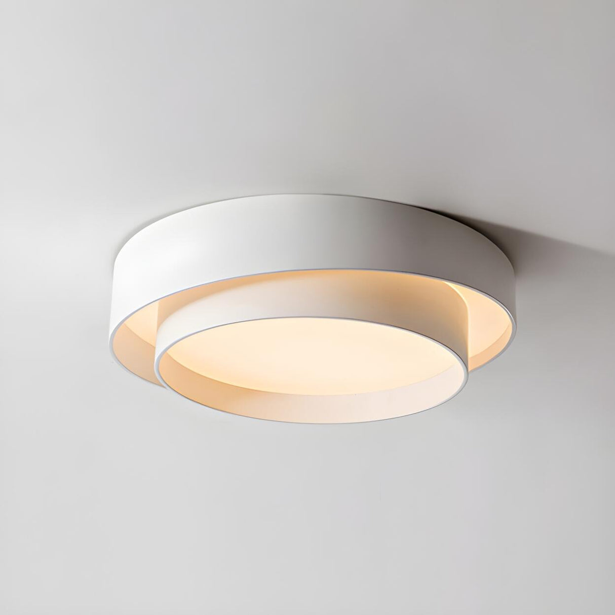 Nordic White Layered Drum LED Flush Mount Ceiling Light Image - 5