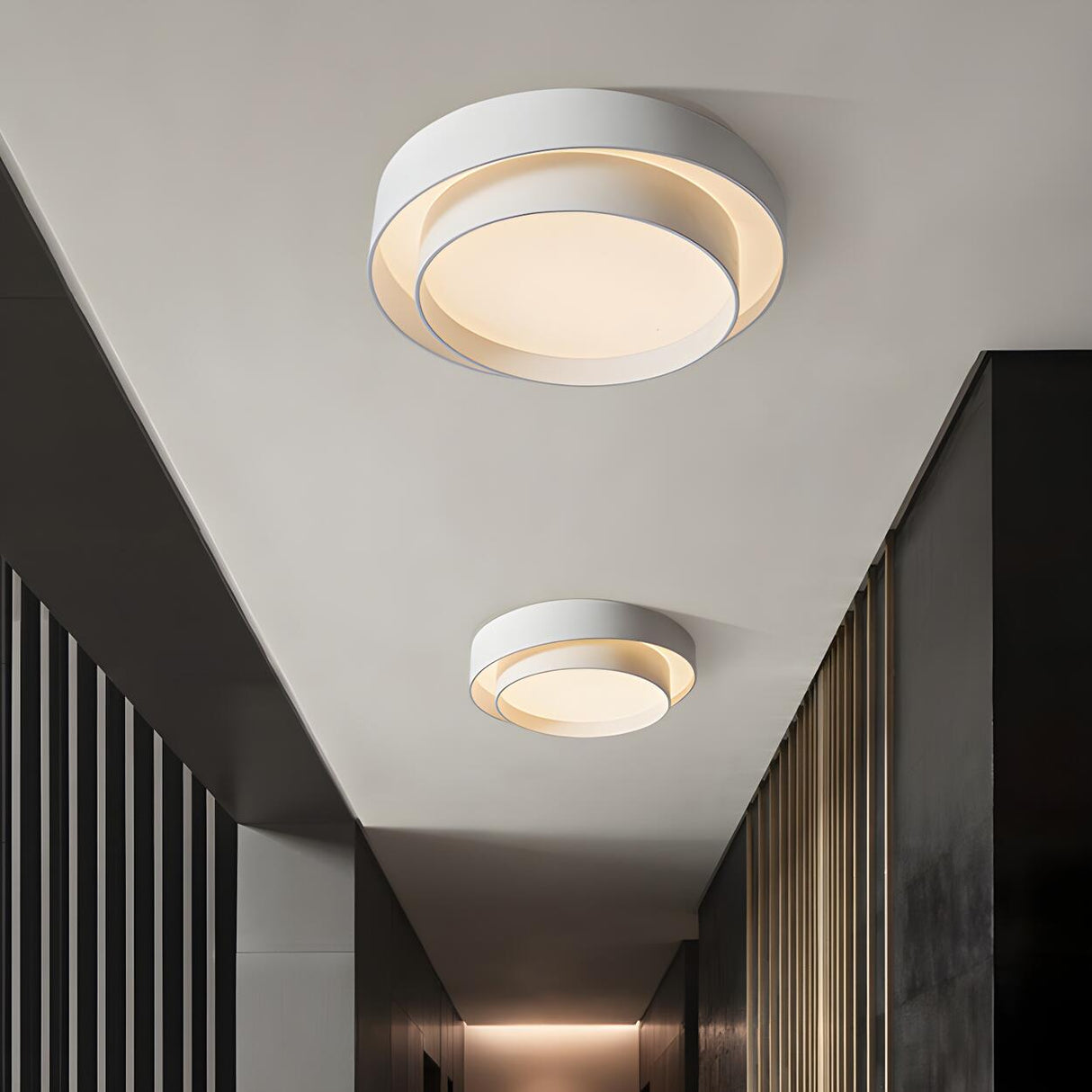 Nordic White Layered Drum LED Flush Mount Ceiling Light Image - 6