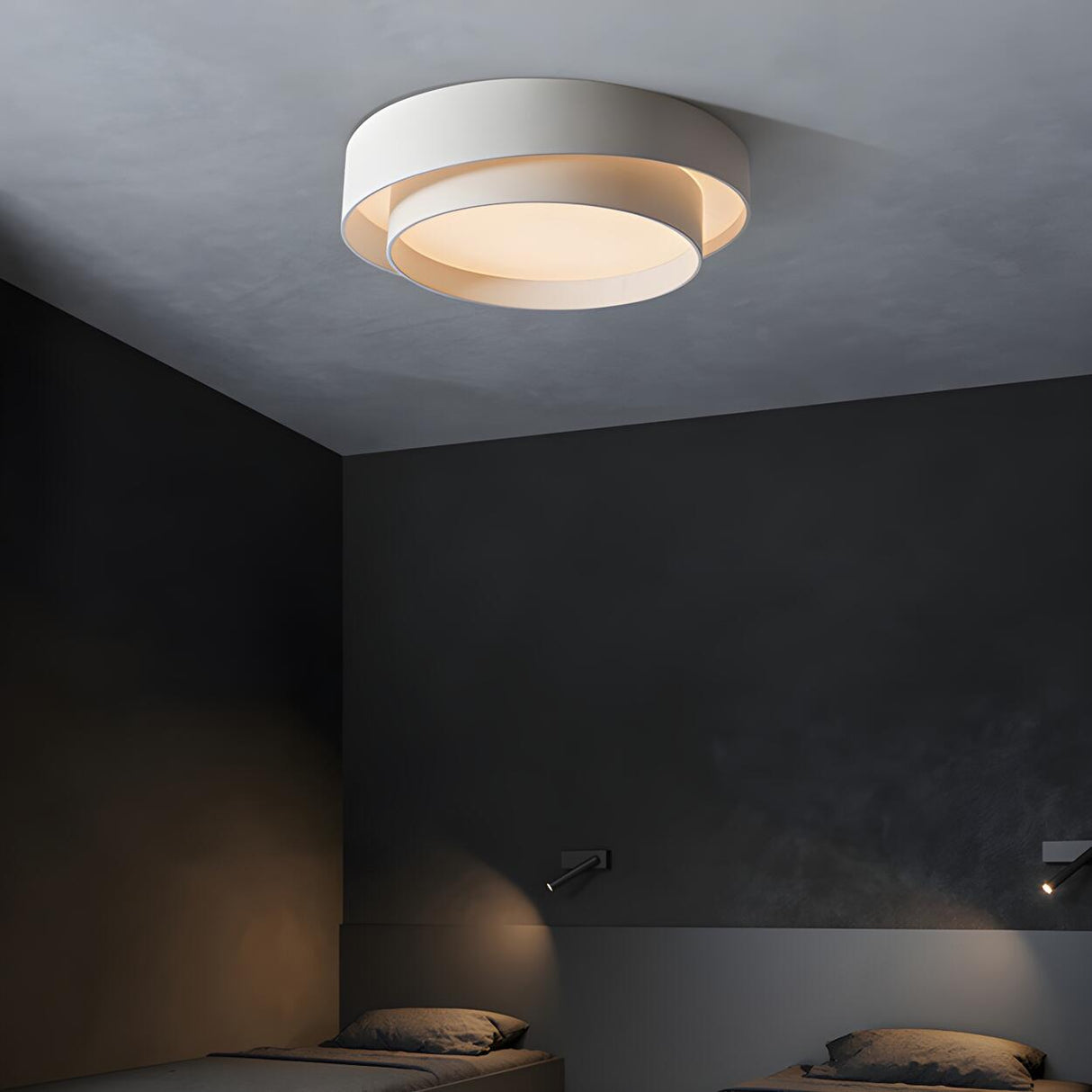 Nordic White Layered Drum LED Flush Mount Ceiling Light Image - 7