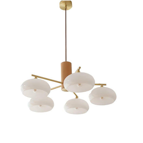 Nordic Wood and Beige Dome Chandelier Adjustable Height Image - 2