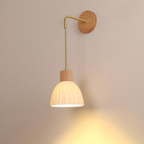 Nordic Wood and Ceramic Wall Light Fixture Image - 2