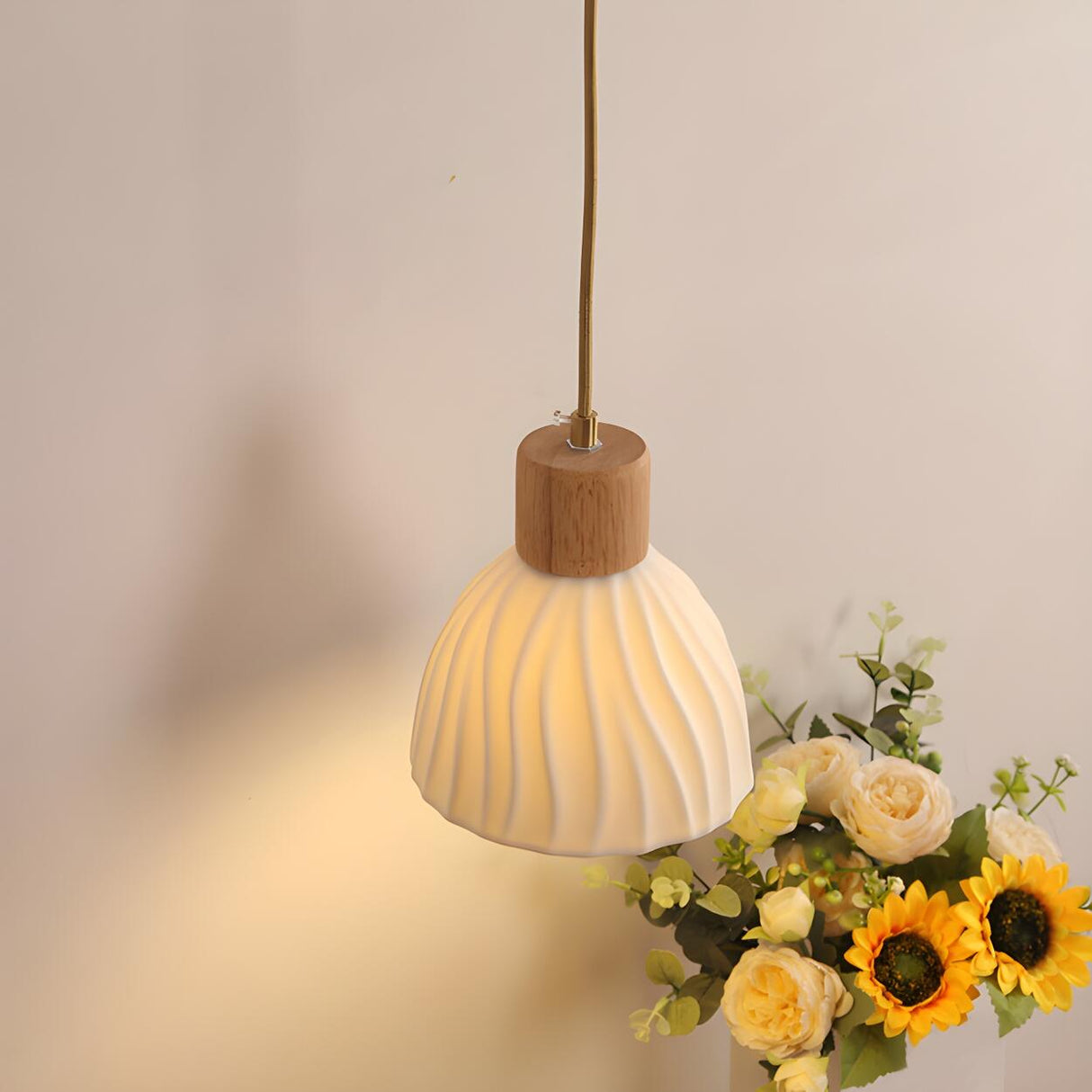 Nordic Wood and Ceramic Wall Light Fixture Image - 8